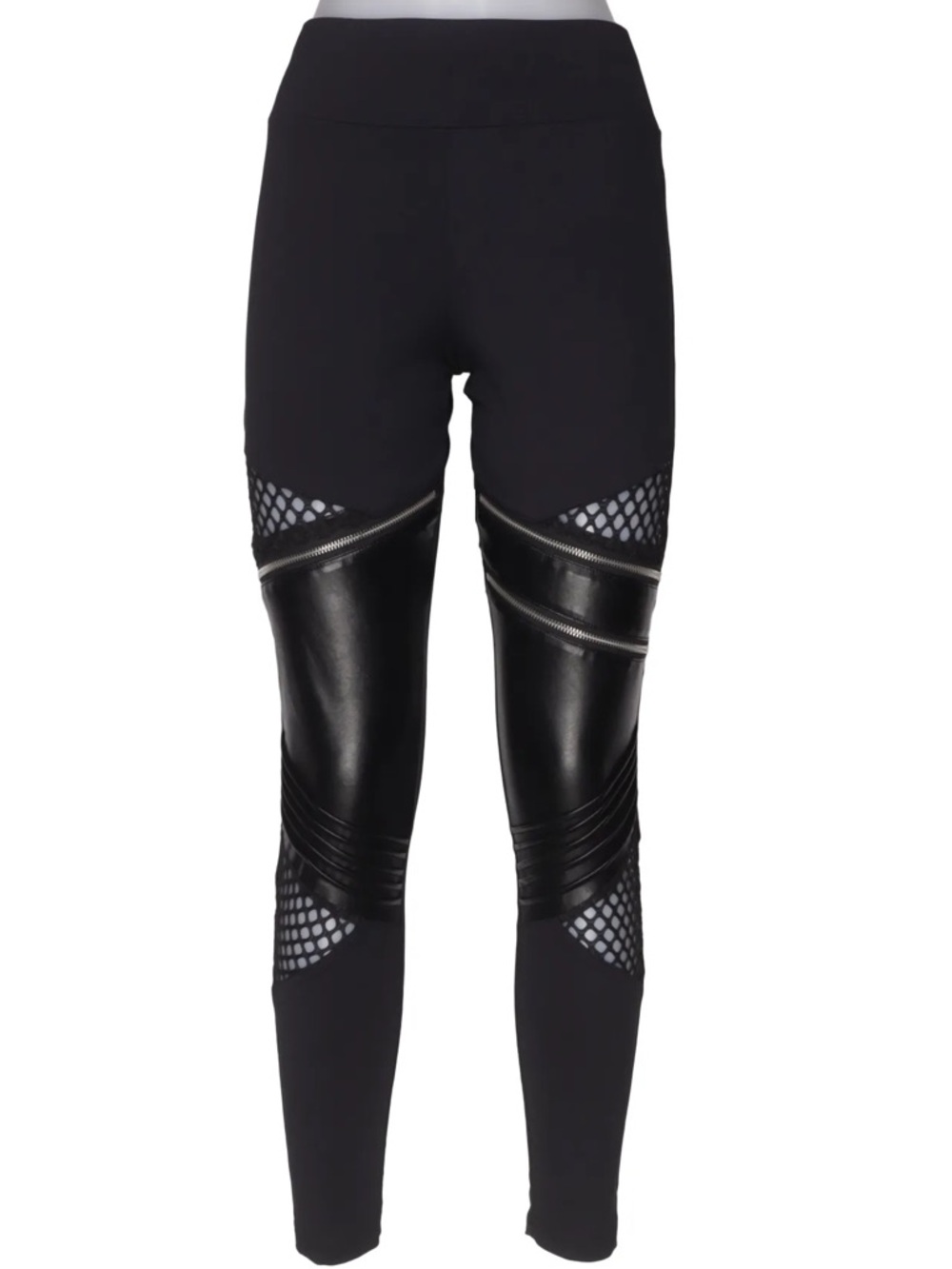Killstar Neo Noir Leggings Black Gothic Mesh Faux Leather NWT XL